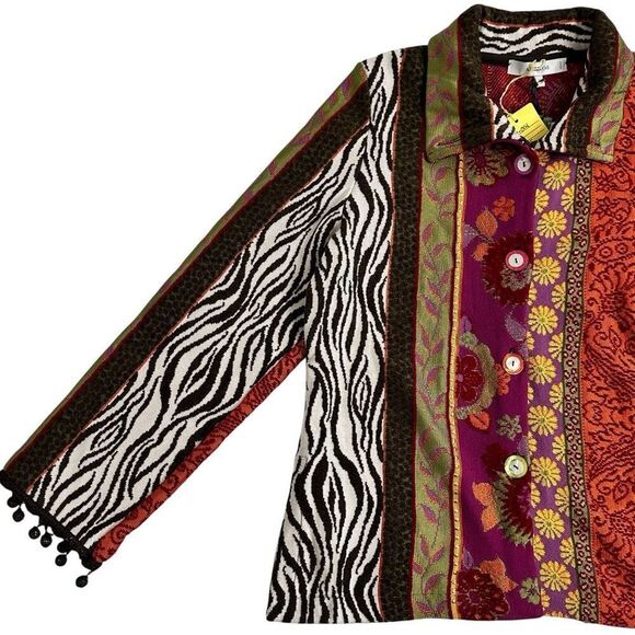 Azuleros NWT French Boho Jacquard Knit Jacket M Mix Print Flora Zebra Statement - Picture 13 of 16
